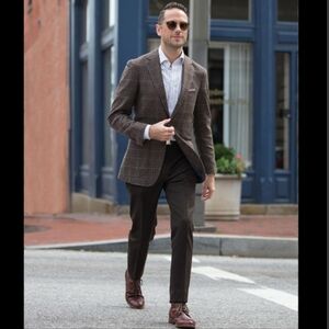 Hickey Freeman Plaid Wool Blazer Large black tan grey